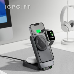 三合一15W磁吸折疊充電座