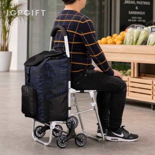 帶凳可坐折疊爬樓便攜購物手拉車