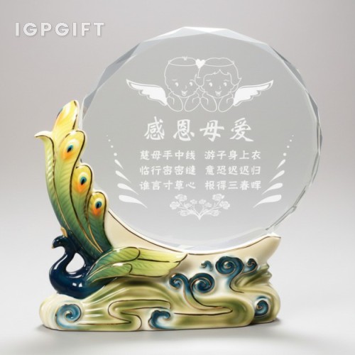 孔雀陶瓷水晶獎盃