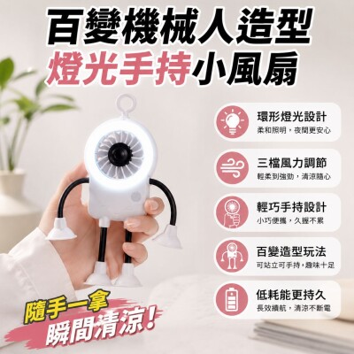 香港企業禮品訂製 - 百變機械人造型燈光手持小風扇