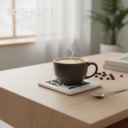 吸水石方形杯墊 - 米色大理石