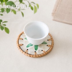 藤編貝殼拼花圓形杯墊