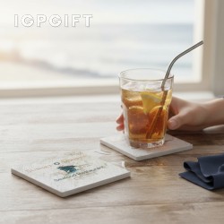 吸水石杯墊 - 方形 - 原木風