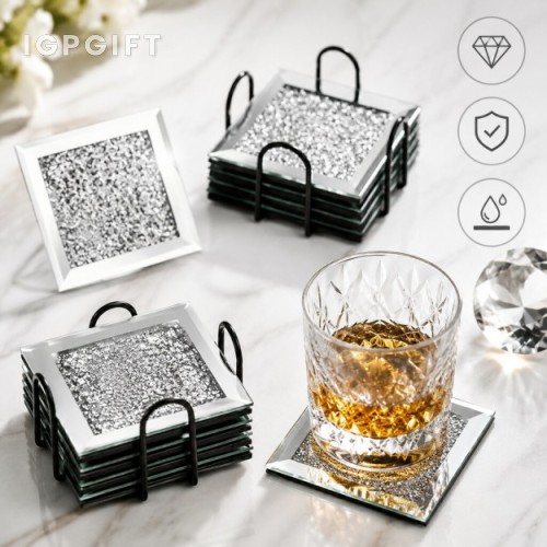碎鑽裝飾玻璃鏡面杯墊