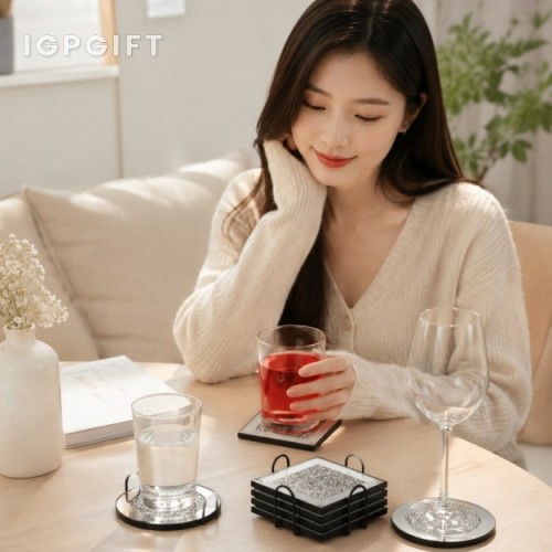 碎鑽裝飾玻璃鏡面杯墊