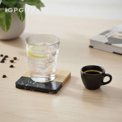 大理石與竹製杯墊