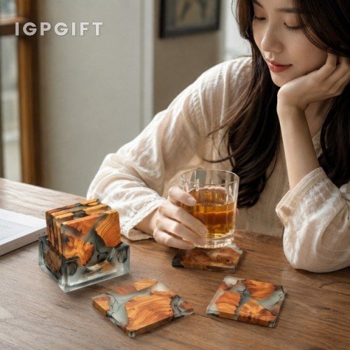 實木樹脂拼接杯墊
