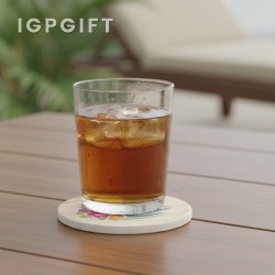 吸水石圓形杯墊 - 米色大理石風格