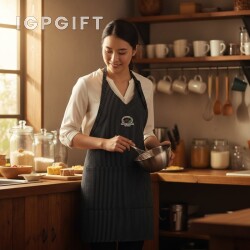 雙口袋條紋V領圍裙