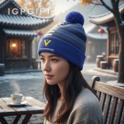 分色毛球針織帽