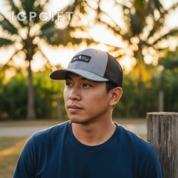 經典彈性網眼帽 - 激光雕刻皮革補丁