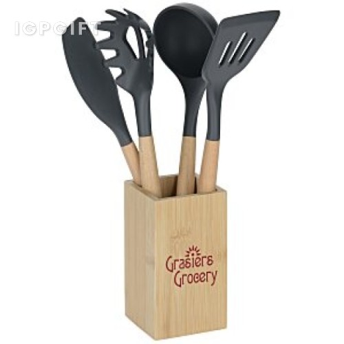 五件套竹木與矽膠餐具組