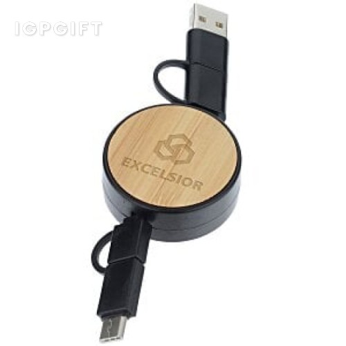 竹製可伸縮雙充電線