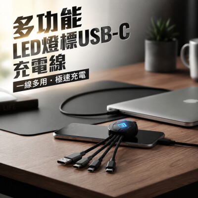 香港企業禮品訂製 - 多功能LED燈標USB-C充電線