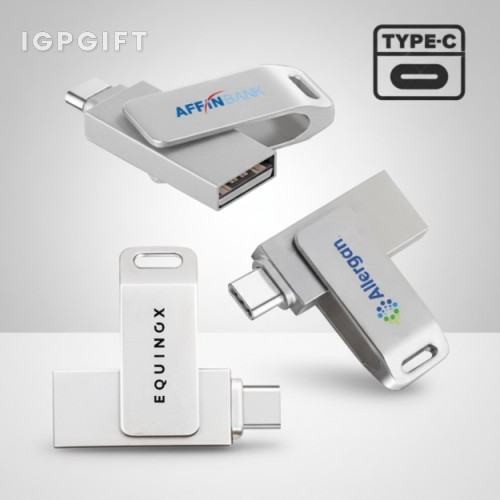 彎曲旋轉 USB 2.0 OTG Type-C 隨身碟 - 8GB