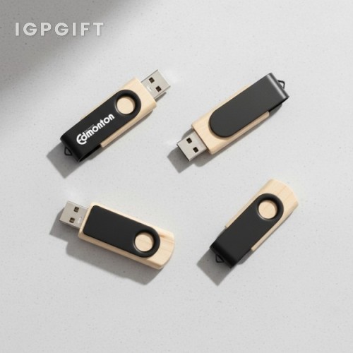 金屬旋轉黑木USB閃存碟 - 16GB