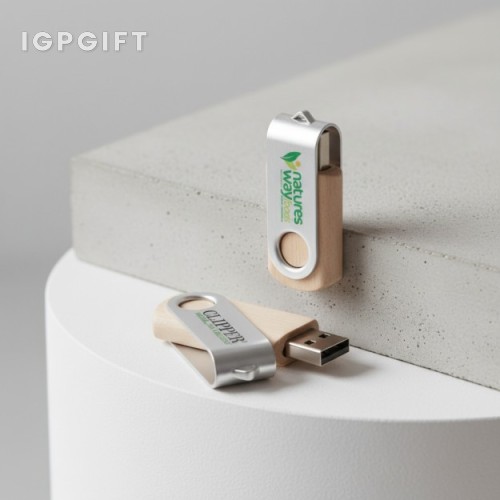 金屬旋轉木質USB閃存驅動器 - 8GB