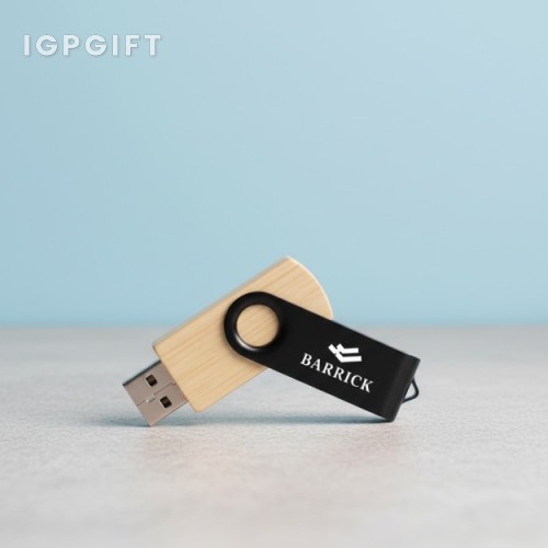 金屬旋轉黑木USB閃存碟 - 16GB