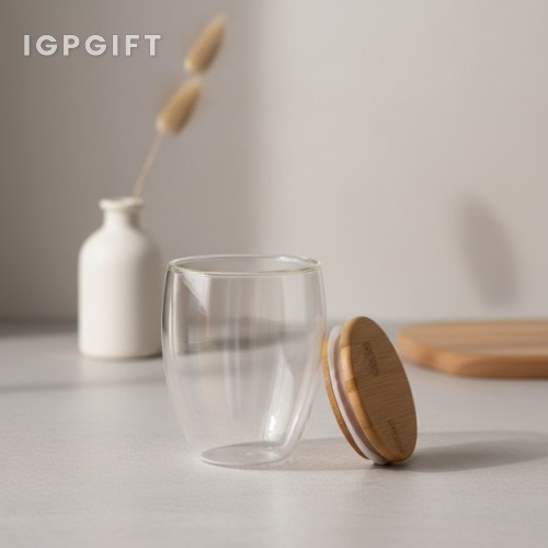 雙層玻璃保溫杯（竹蓋）
