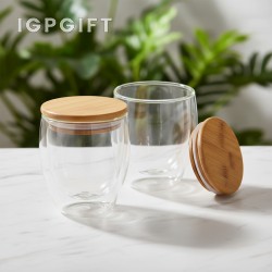 雙層玻璃保溫杯（竹蓋）