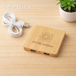 竹製無線充電板帶集線器
