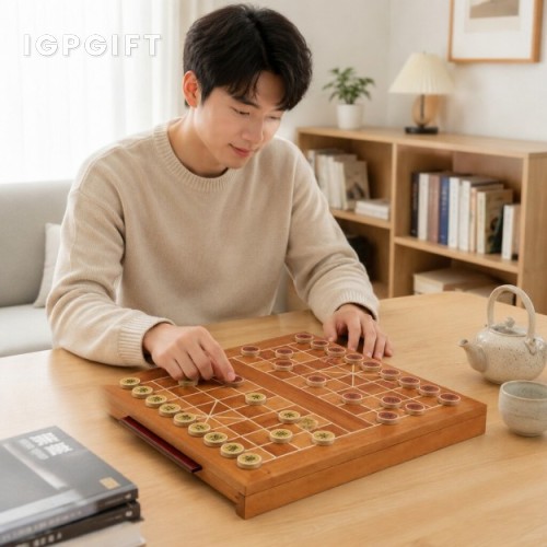 實木鑲嵌皮革象棋套裝