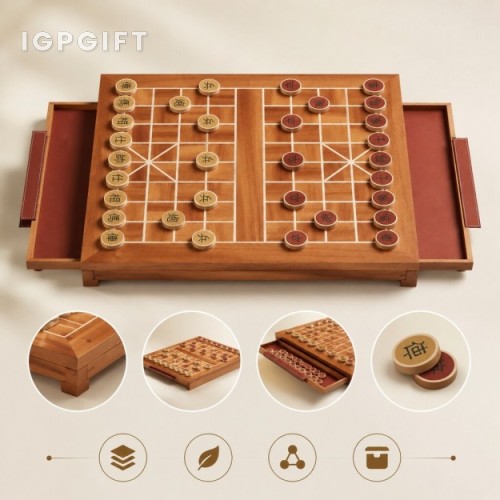 實木鑲嵌皮革象棋套裝