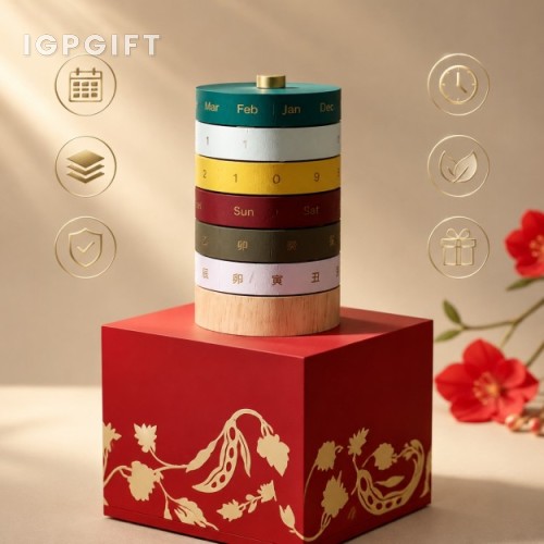 橡木多層旋轉萬年曆新年禮盒