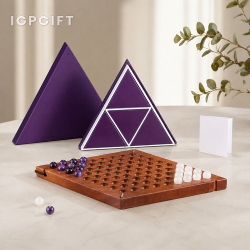 可摺疊三角結構水晶跳棋木製禮盒