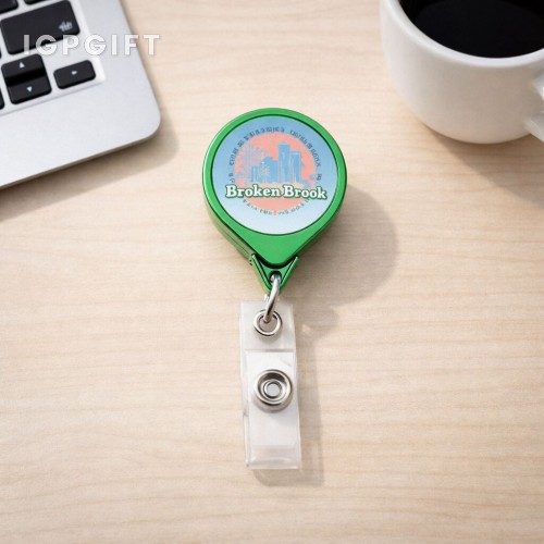 圓形拉帶徽章持有器 - 鉻合金外觀