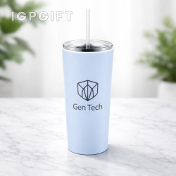 雙層保溫水杯帶翻蓋與吸管 - 18 oz