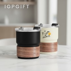 禪意不鏽鋼保溫杯 - 木質支架