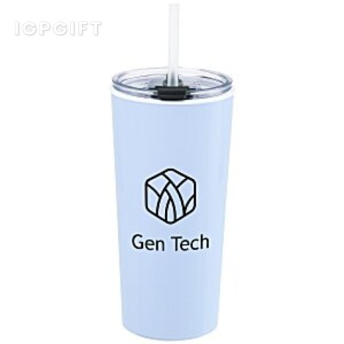 雙層保溫水杯帶翻蓋與吸管 - 18 oz
