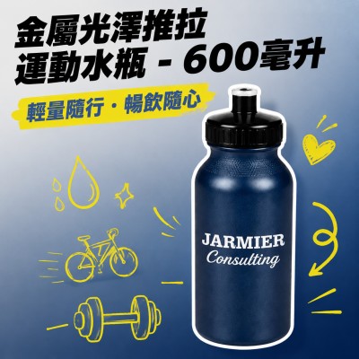 香港企業禮品訂製 - 金屬光澤推拉運動水瓶 - 600毫升