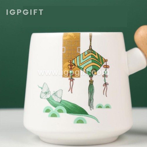 端午木柄陶瓷杯