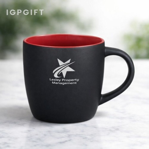 黑色陶瓷咖啡杯 - 10盎司 - 激光定製