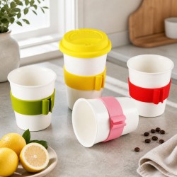 帶勺矽膠防熱陶瓷杯組合
