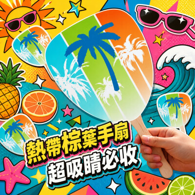 香港企業禮品訂製 - 全彩棕葉手扇