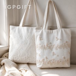 刺繡蕾絲拉鏈暗釦手提袋
