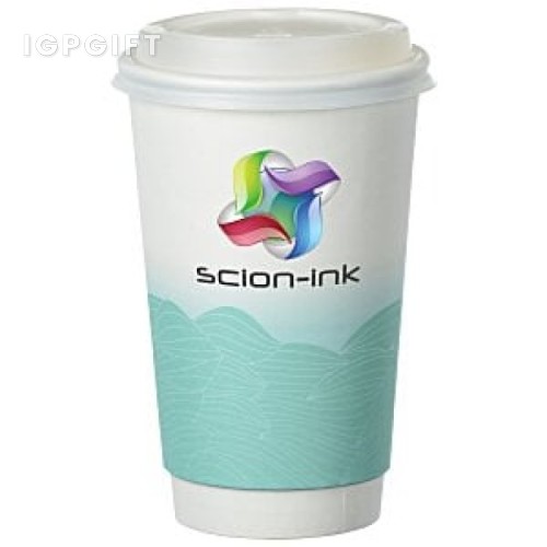 波濤起伏全彩 insulated 紙杯帶蓋 - 16 盎司