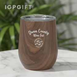 時尚雙層不銹鋼隨行酒杯 - 12盎司 - 木紋外觀