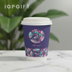 全彩隔熱紙杯（帶蓋） - 12盎司