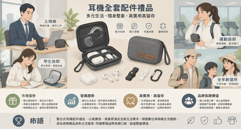 耳機配件禮品配套方案，耳塞套收納盒線夾整合規劃