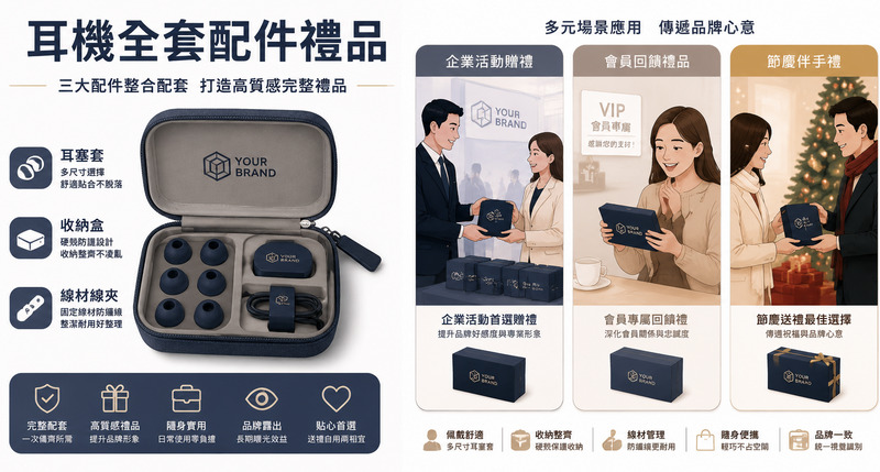 耳機配件禮品配套方案，耳塞套收納盒線夾整合規劃