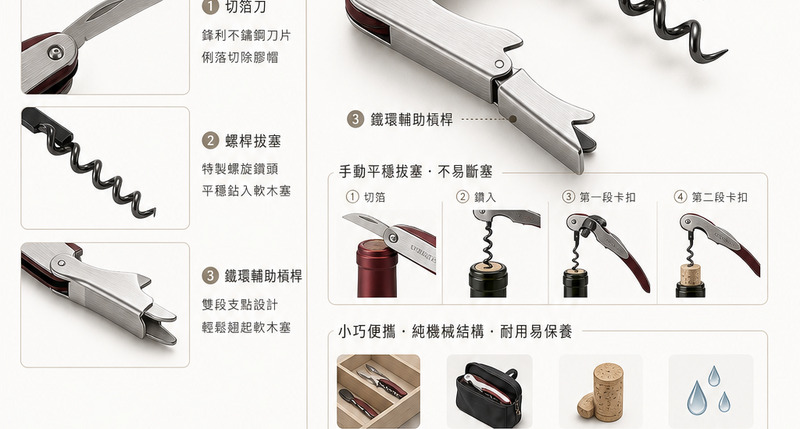 紅酒開瓶器禮品選用，海馬刀兔耳電動款機能對比